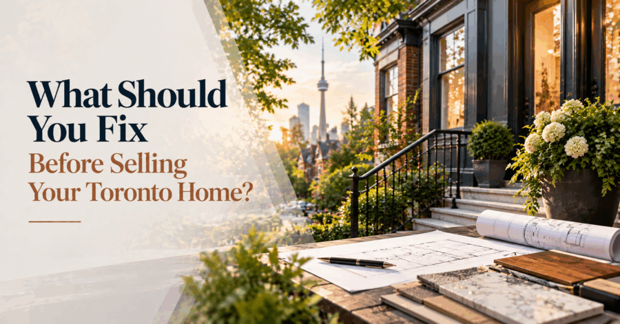 oronto brick home with renovation plans and material samples for pre-sale improvements.